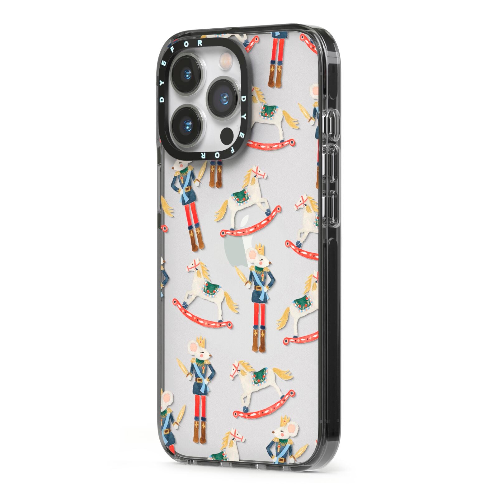 Nutcracker Rocking Horse iPhone 13 Pro Black Impact Case Side Angle on Silver phone