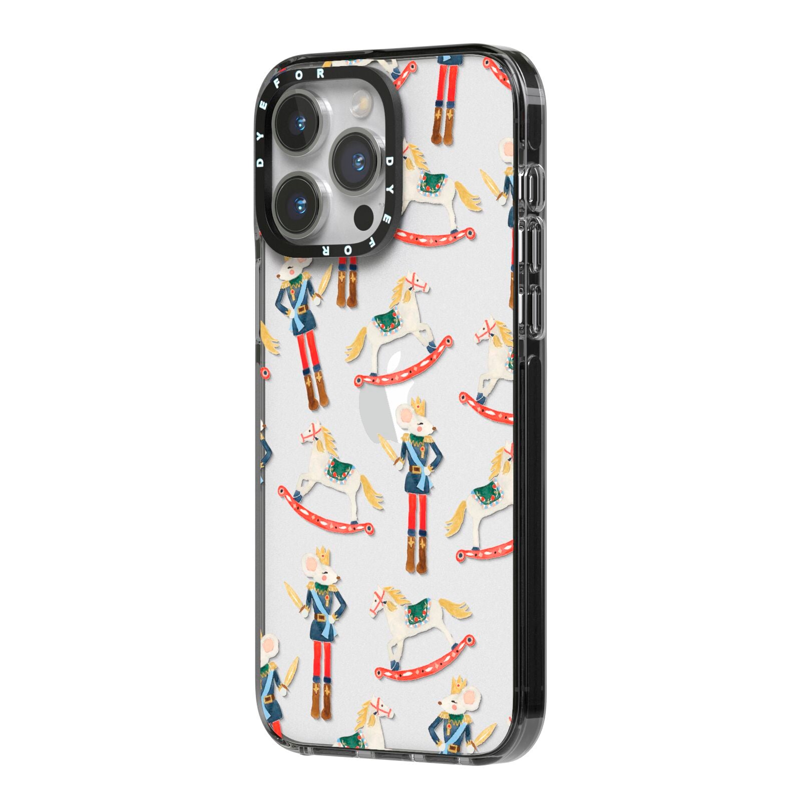 Nutcracker Rocking Horse iPhone 14 Pro Max Black Impact Case Side Angle on Silver phone