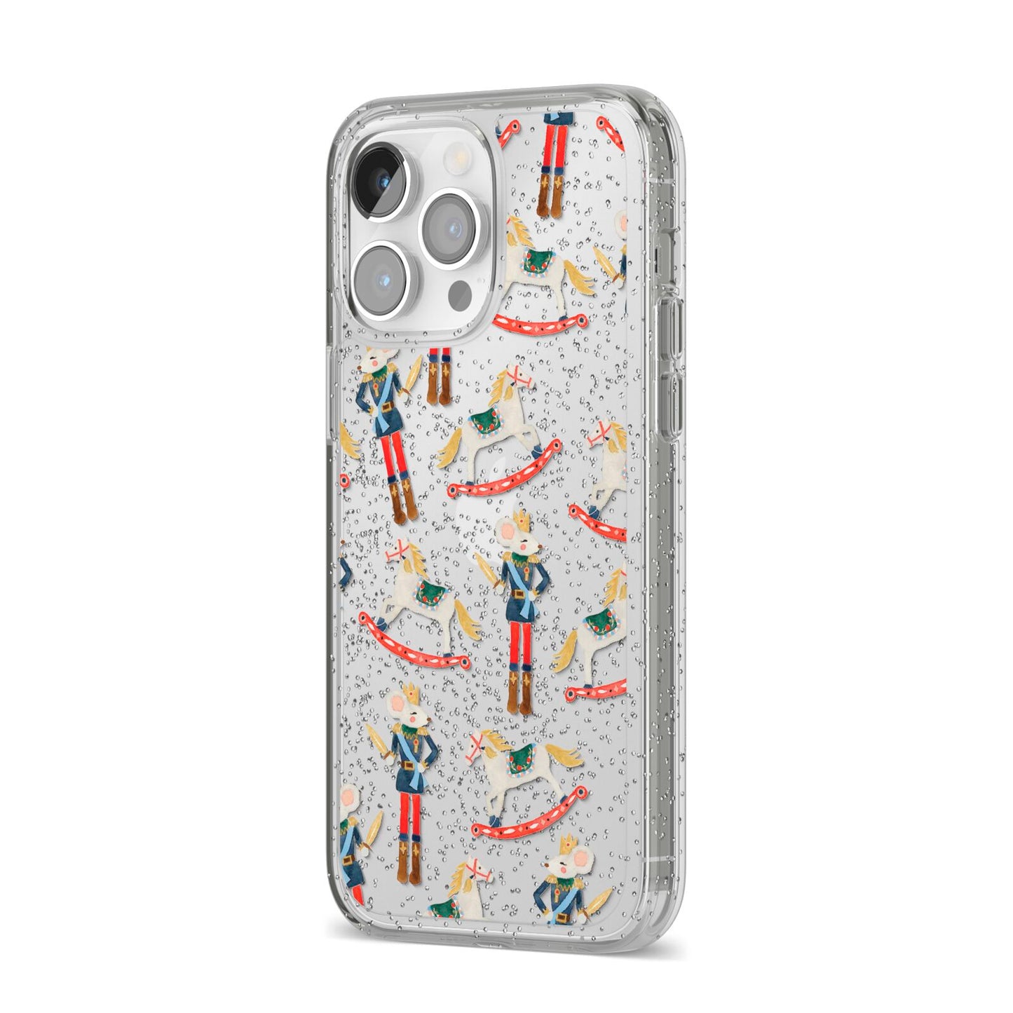 Nutcracker Rocking Horse iPhone 14 Pro Max Glitter Tough Case Silver Angled Image