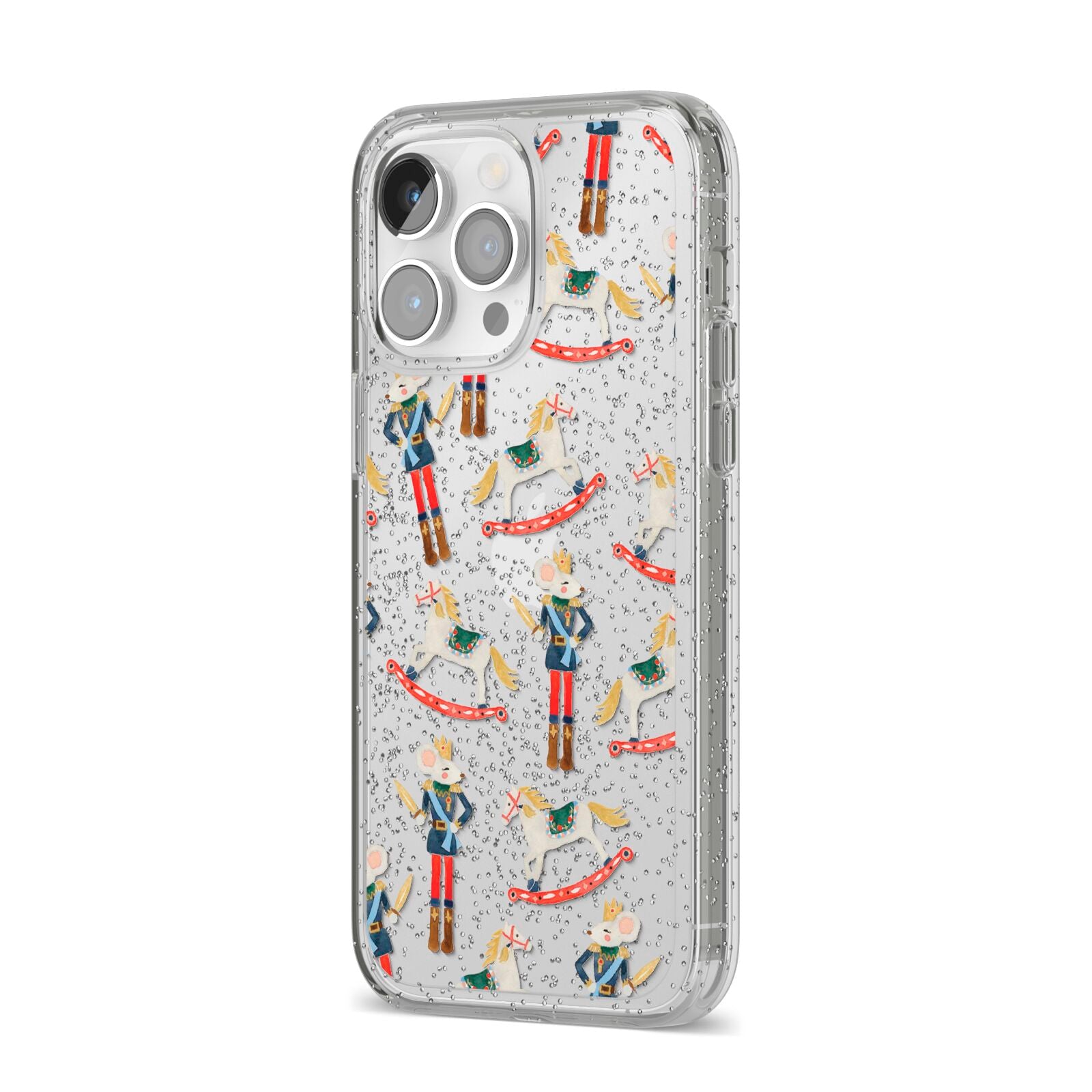 Nutcracker Rocking Horse iPhone 14 Pro Max Glitter Tough Case Silver Angled Image