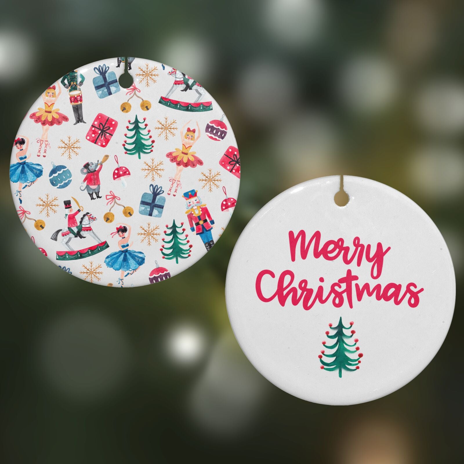 Nutcracker Round Decoration on Christmas Background