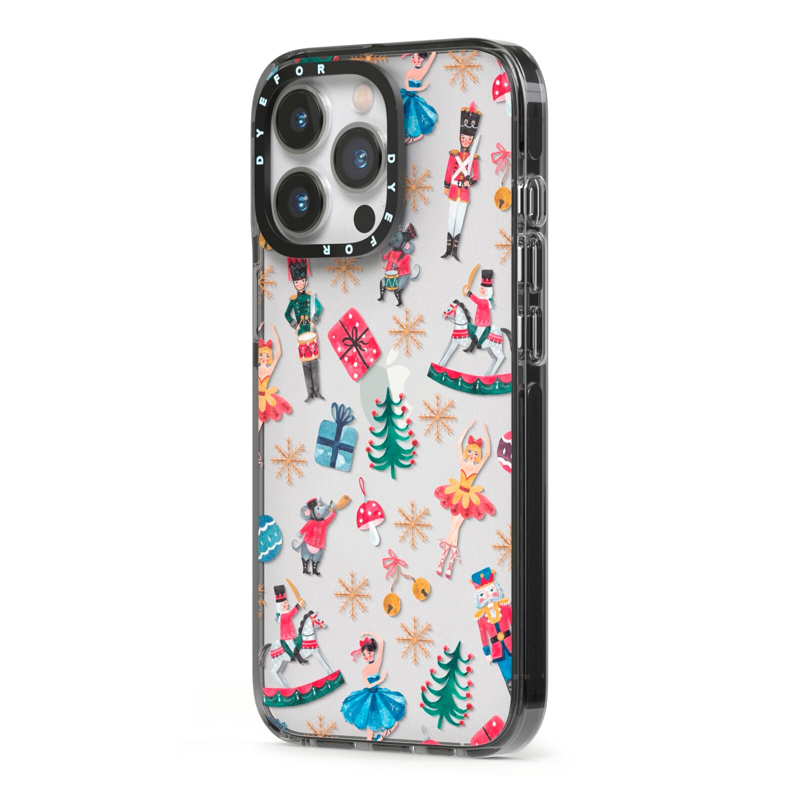 Nutcracker iPhone 13 Pro Black Impact Case Side Angle on Silver phone
