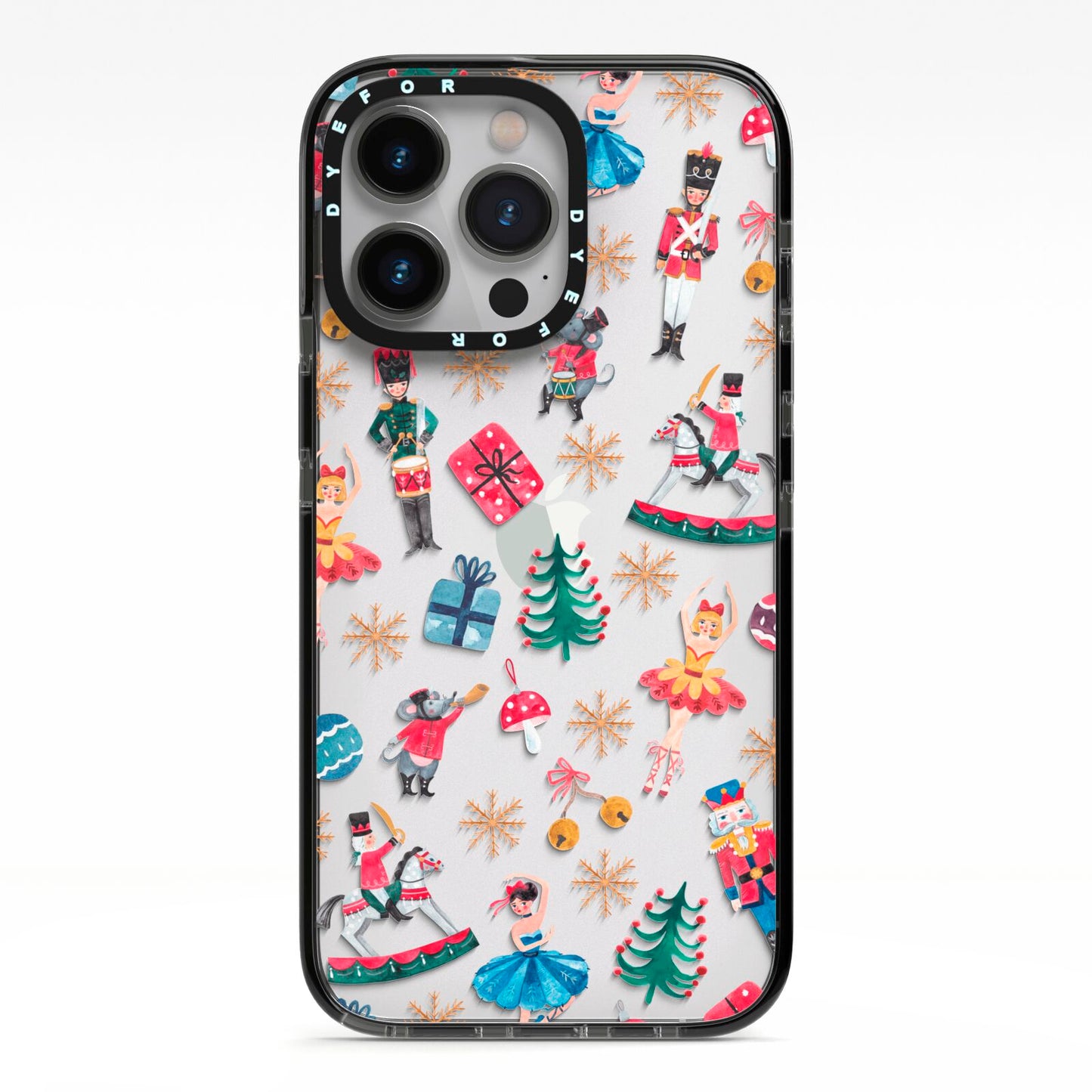 Nutcracker iPhone 13 Pro Black Impact Case on Silver phone