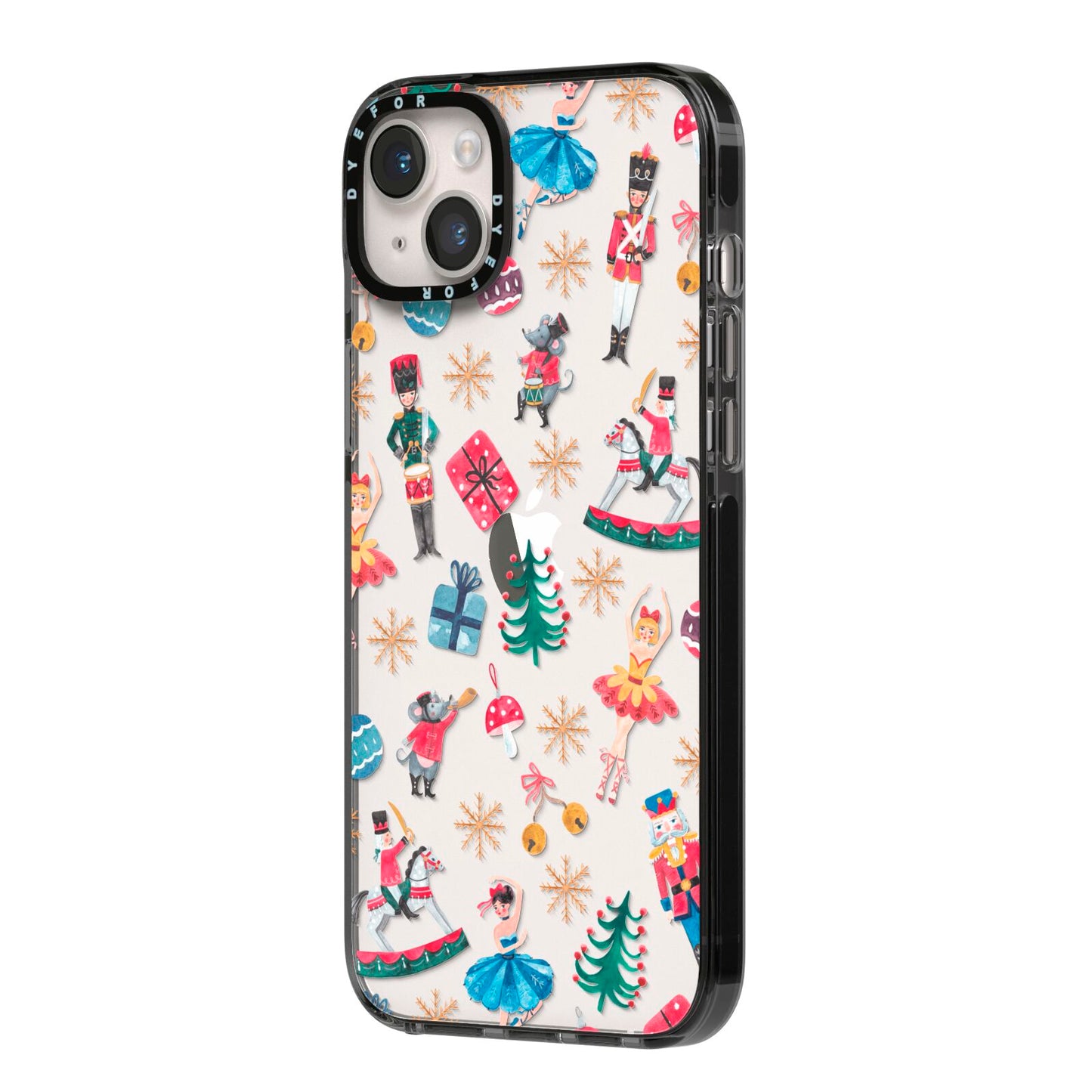 Nutcracker iPhone 14 Plus Black Impact Case Side Angle on Silver phone