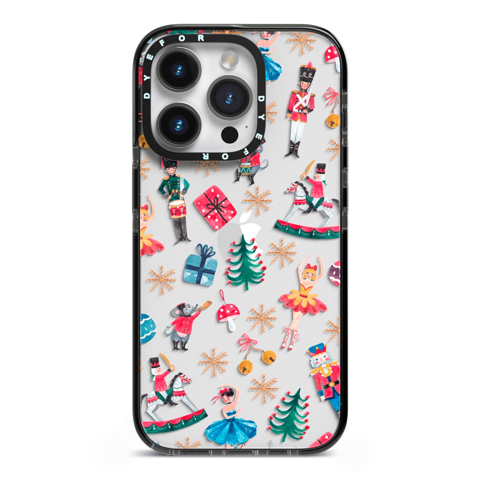 Nutcracker iPhone 14 Pro Black Impact Case on Silver phone