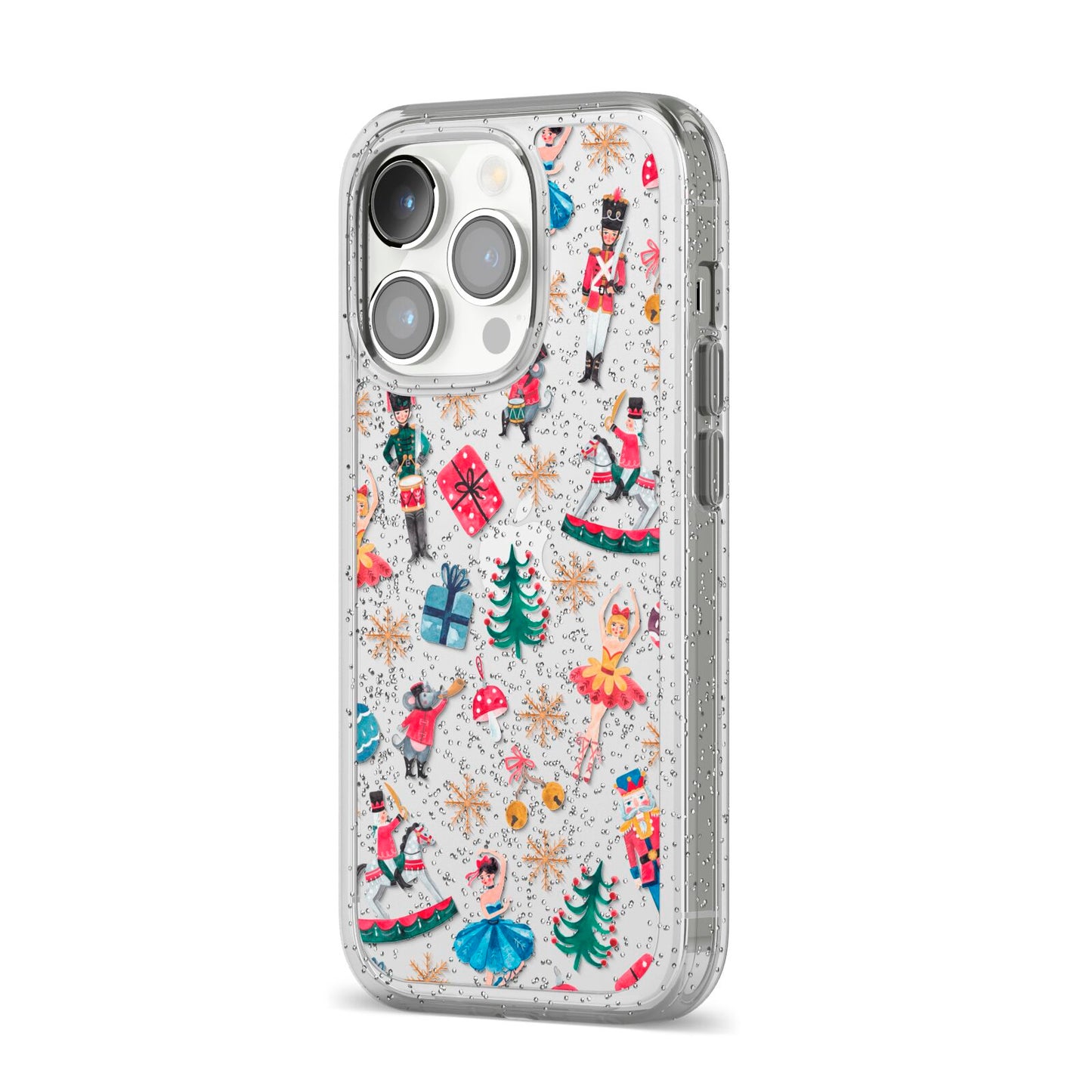 Nutcracker iPhone 14 Pro Glitter Tough Case Silver Angled Image