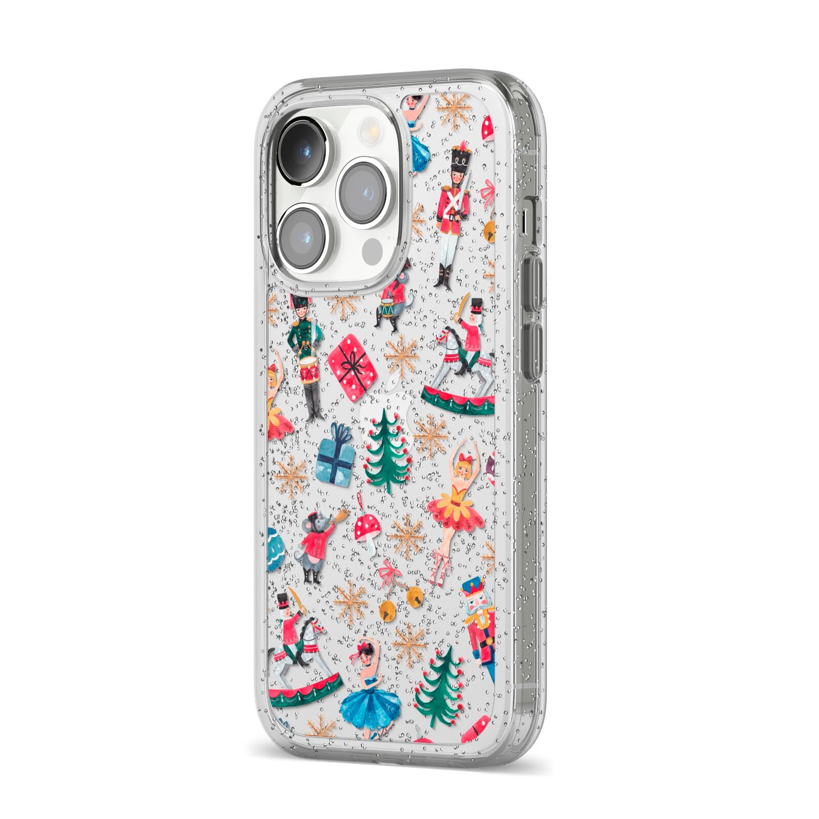Nutcracker iPhone 14 Pro Glitter Tough Case Silver Angled Image