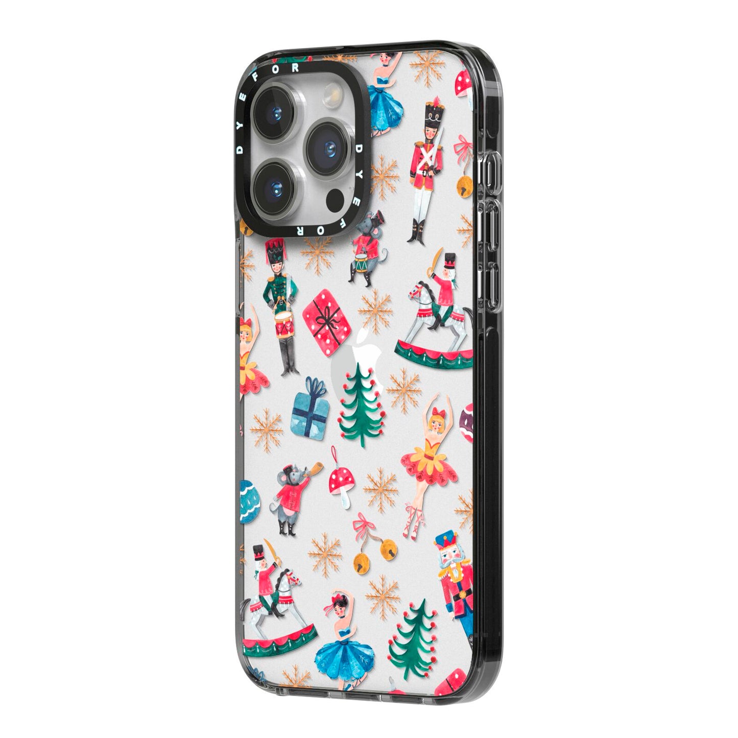 Nutcracker iPhone 14 Pro Max Black Impact Case Side Angle on Silver phone