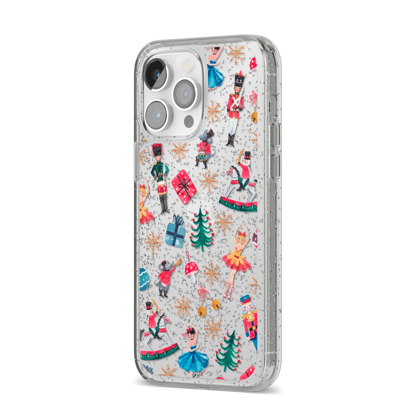 Nutcracker iPhone 14 Pro Max Glitter Tough Case Silver Angled Image