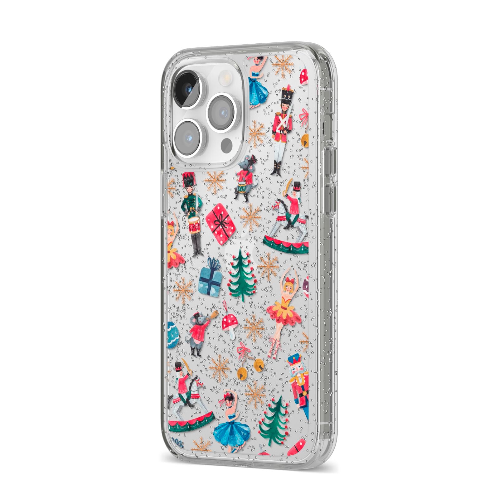 Nutcracker iPhone 14 Pro Max Glitter Tough Case Silver Angled Image