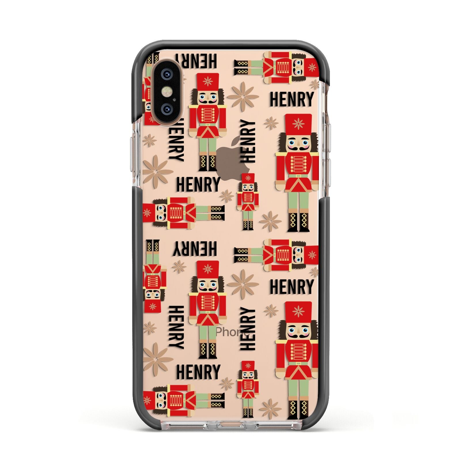 Nutcracker with Name Apple iPhone Xs Impact Case Black Edge on Gold Phone