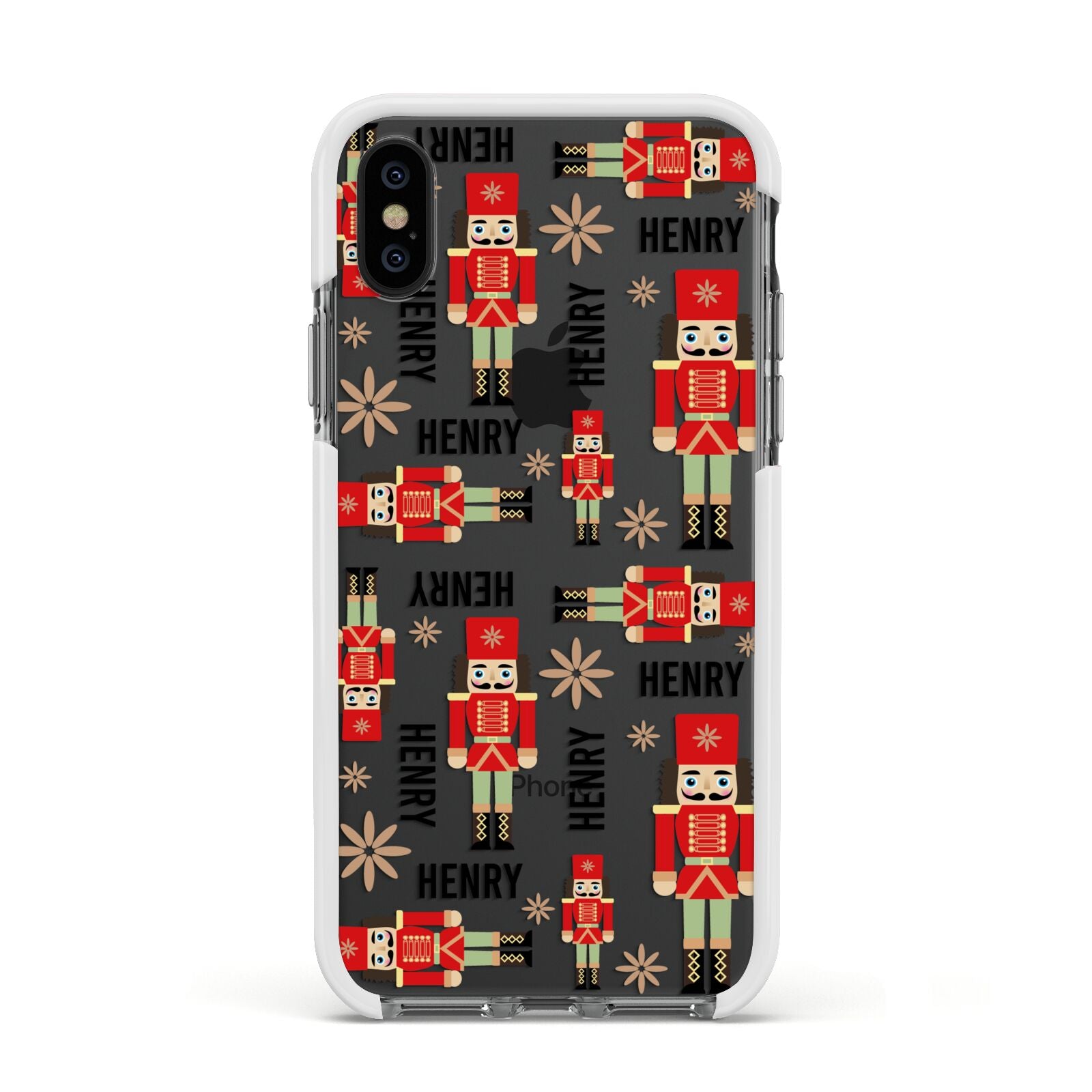 Nutcracker with Name Apple iPhone Xs Impact Case White Edge on Black Phone