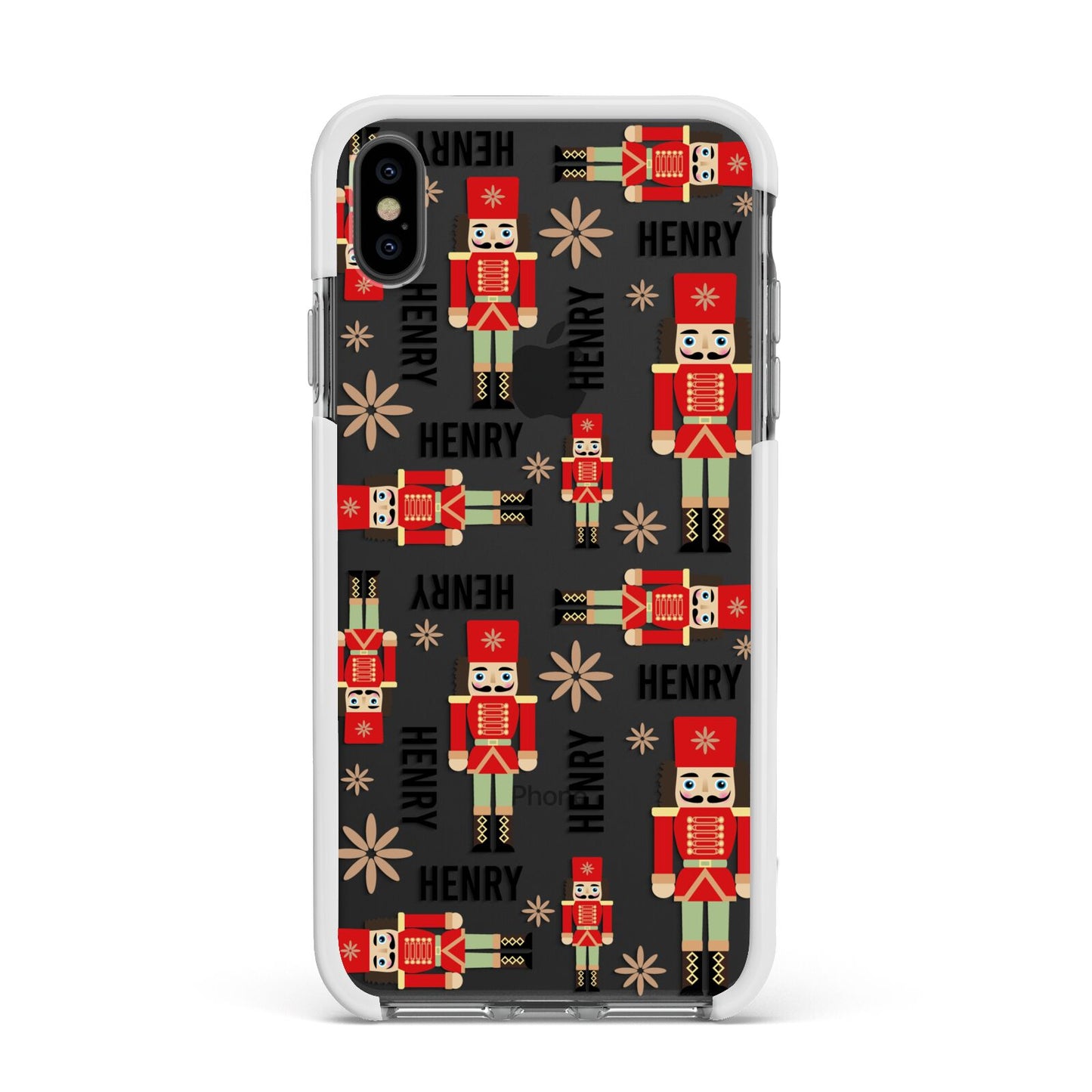 Nutcracker with Name Apple iPhone Xs Max Impact Case White Edge on Black Phone