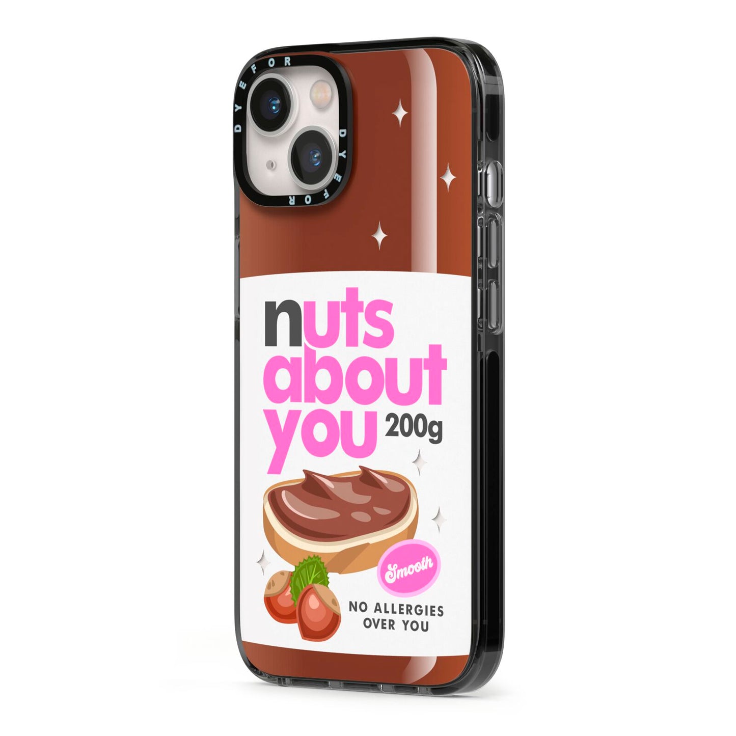 Nuts About You iPhone 13 Black Impact Case Side Angle on Silver phone