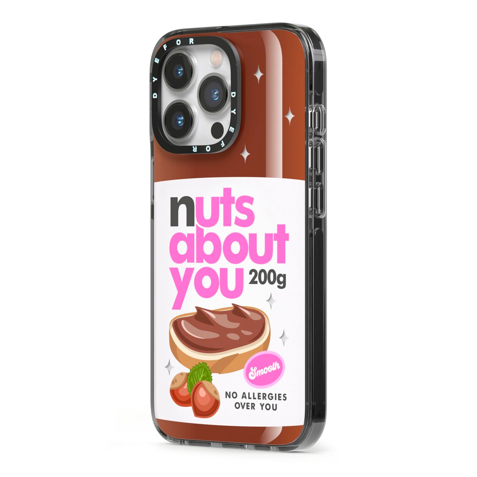 Nuts About You iPhone 13 Pro Black Impact Case Side Angle on Silver phone