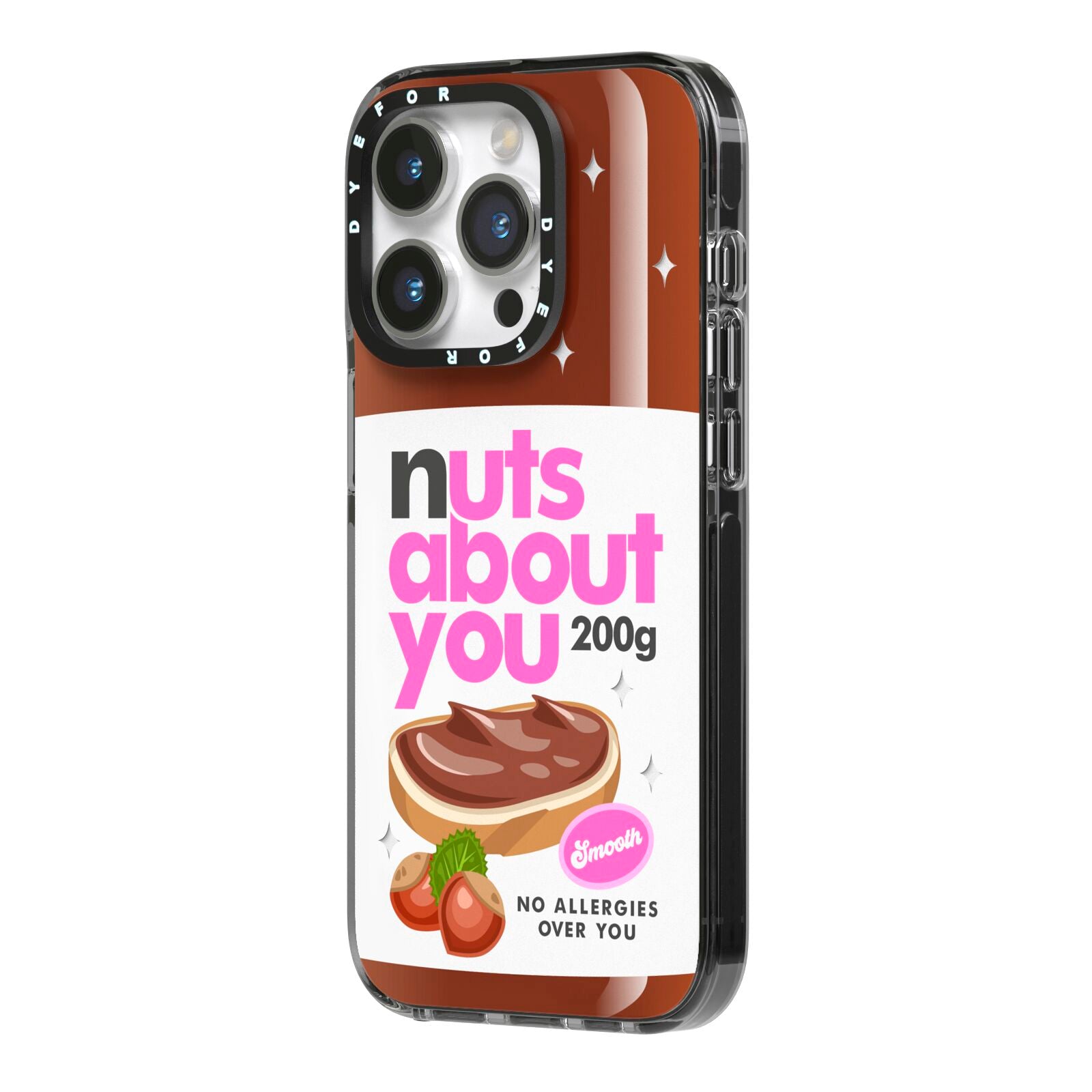 Nuts About You iPhone 14 Pro Black Impact Case Side Angle on Silver phone
