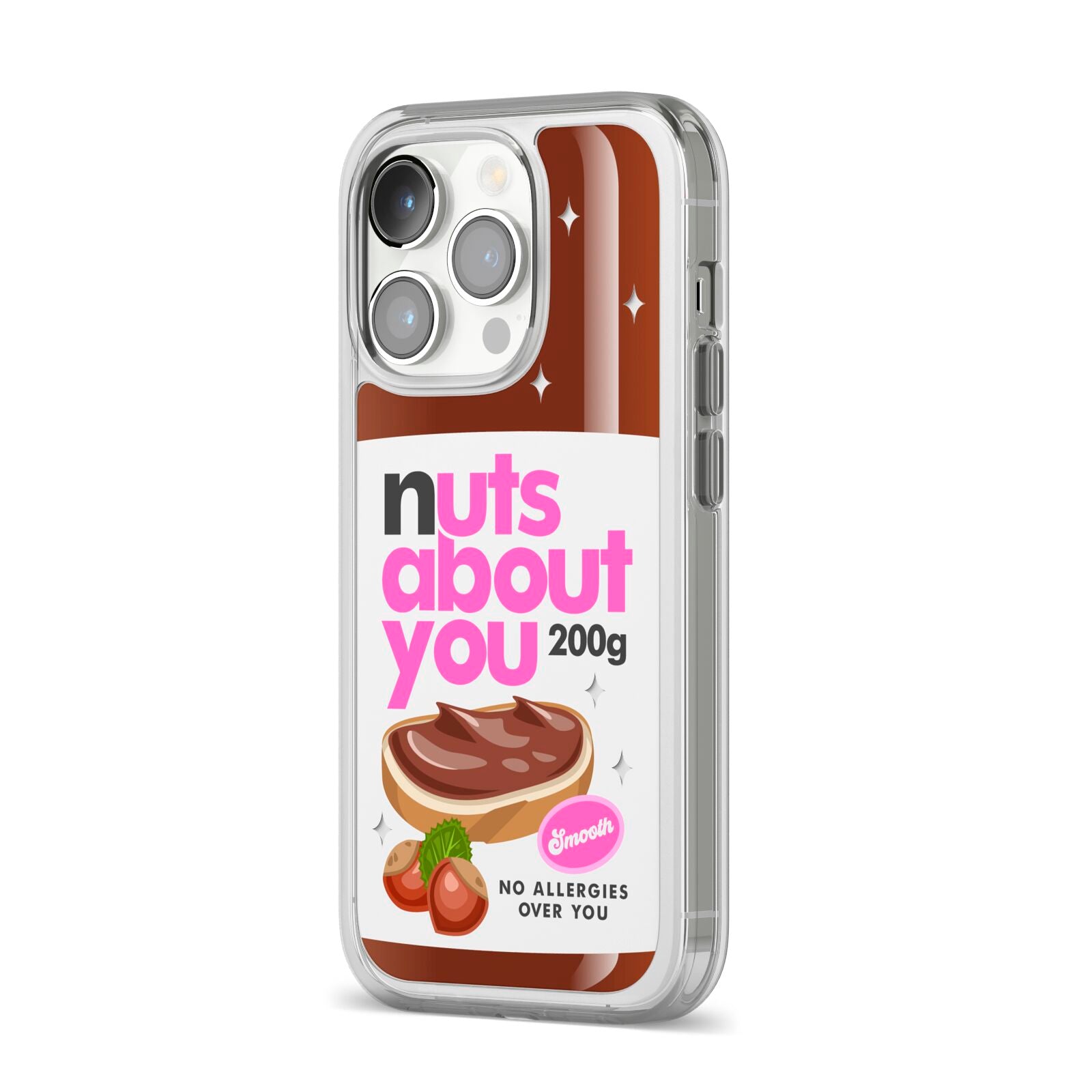 Nuts About You iPhone 14 Pro Clear Tough Case Silver Angled Image