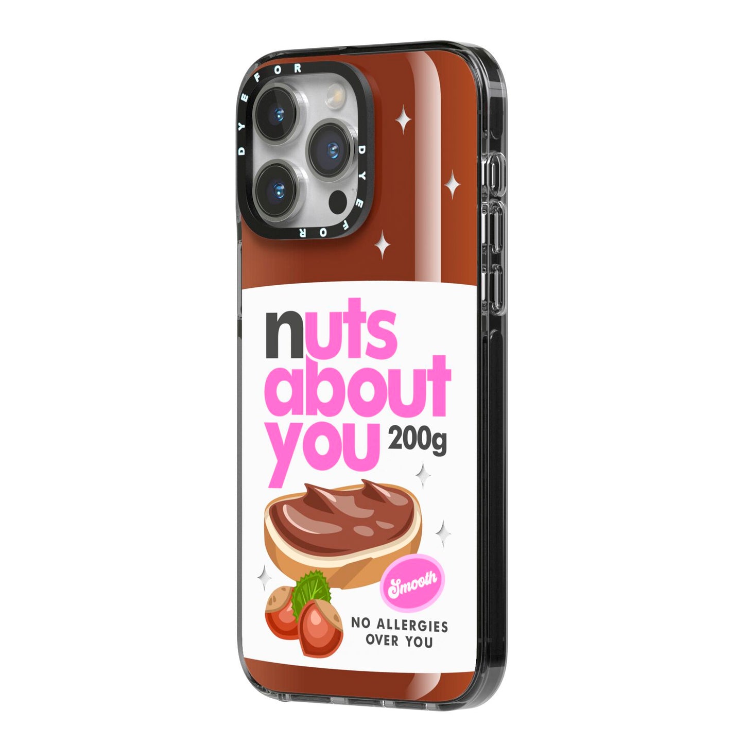 Nuts About You iPhone 14 Pro Max Black Impact Case Side Angle on Silver phone