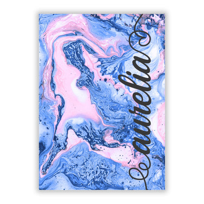 Ocean Blue and Pink Marble A5 Flat Greetings Card