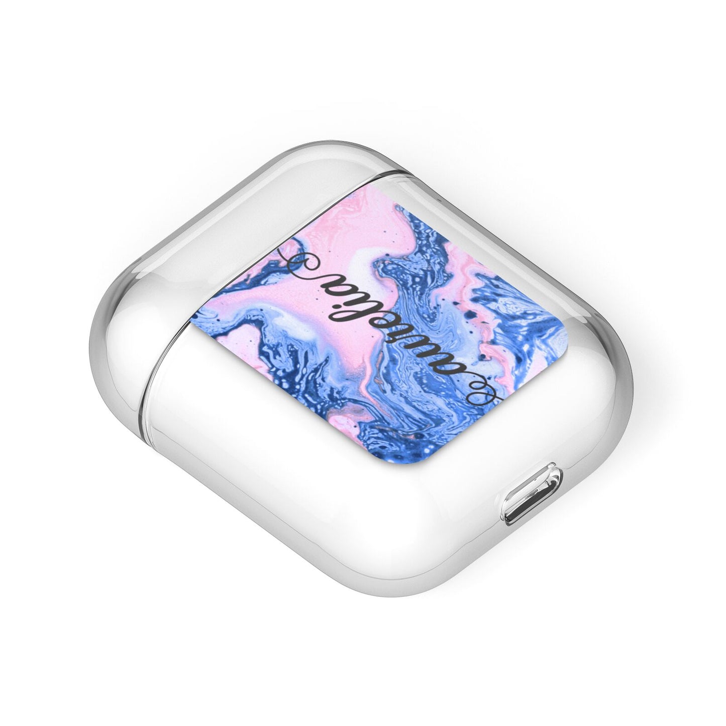 Ocean Blue and Pink Marble AirPods Case Laid Flat