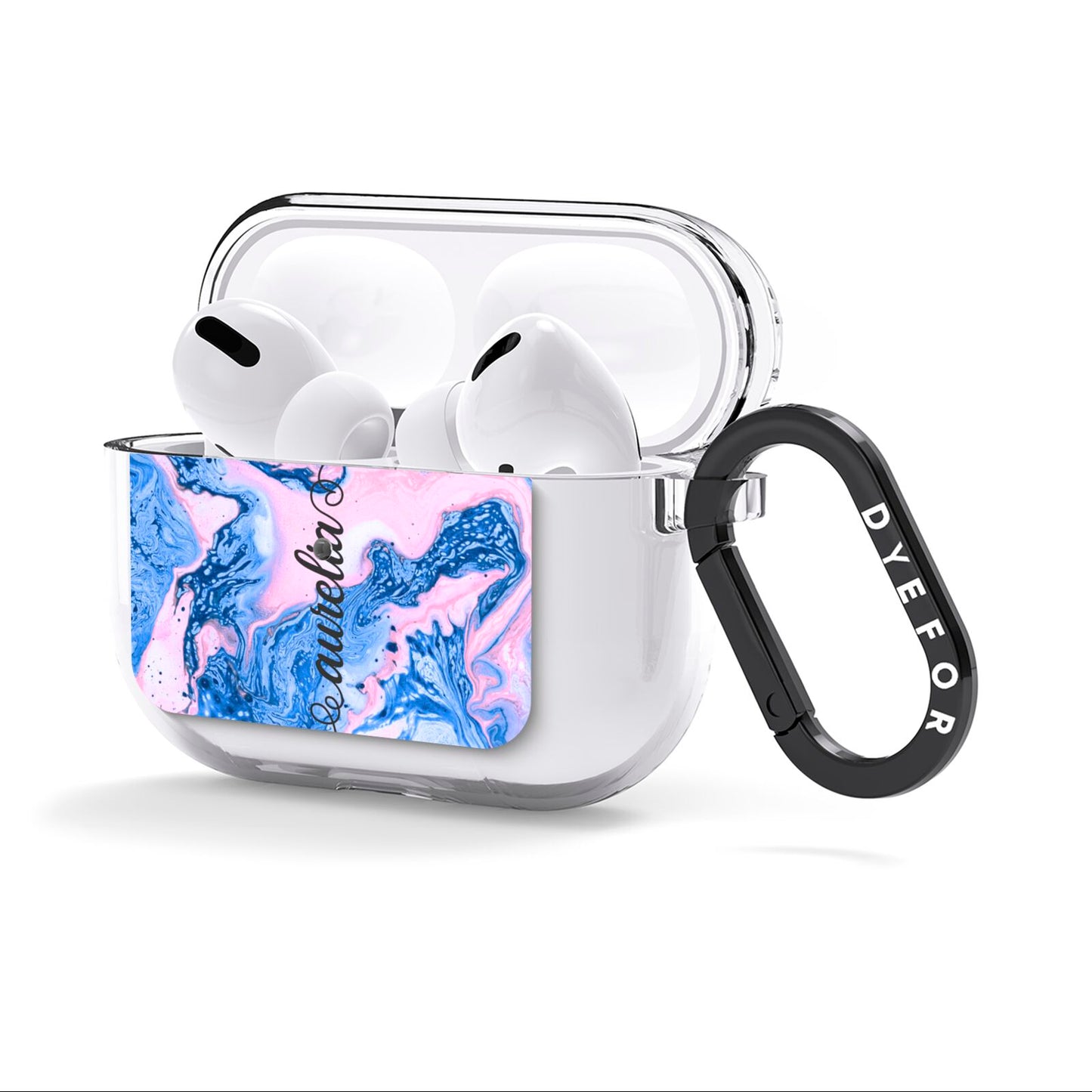 Ocean Blue and Pink Marble AirPods Clear Case 3rd Gen Side Image