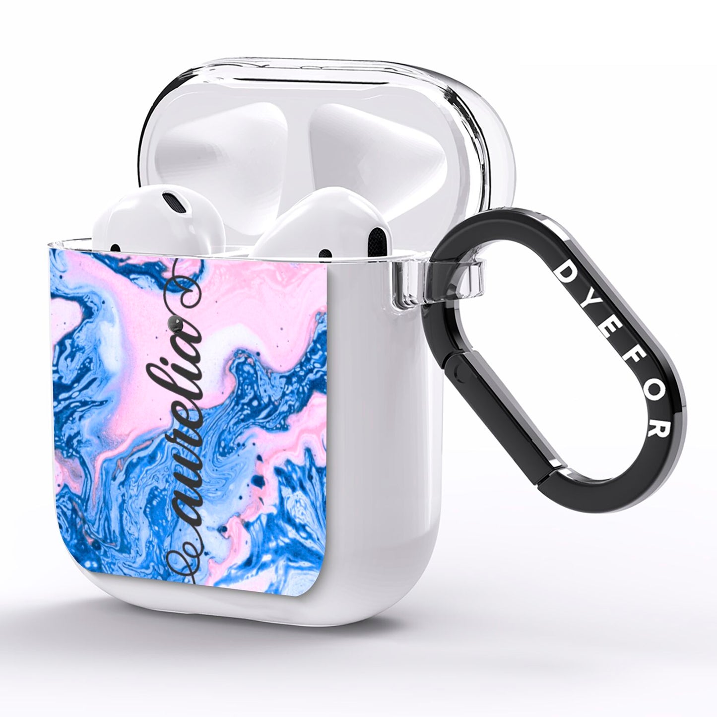 Ocean Blue and Pink Marble AirPods Clear Case Side Image