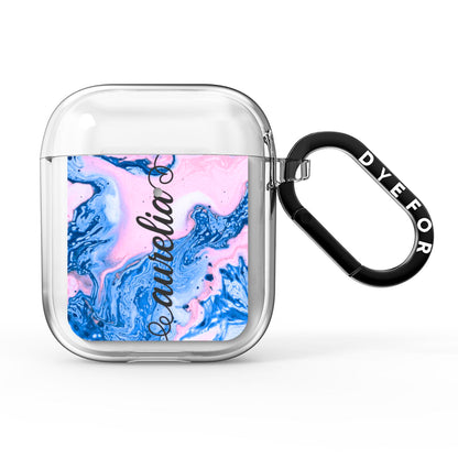 Ocean Blue and Pink Marble AirPods Clear Case