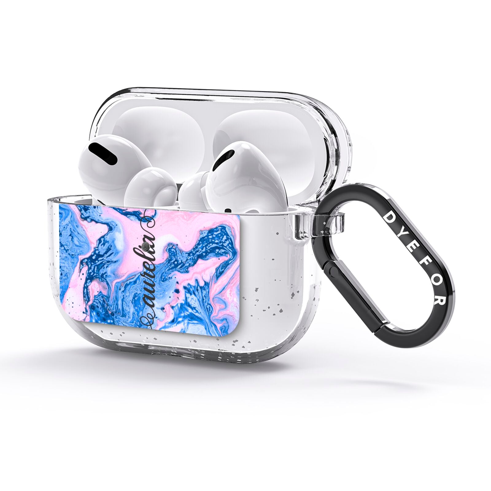 Ocean Blue and Pink Marble AirPods Glitter Case 3rd Gen Side Image