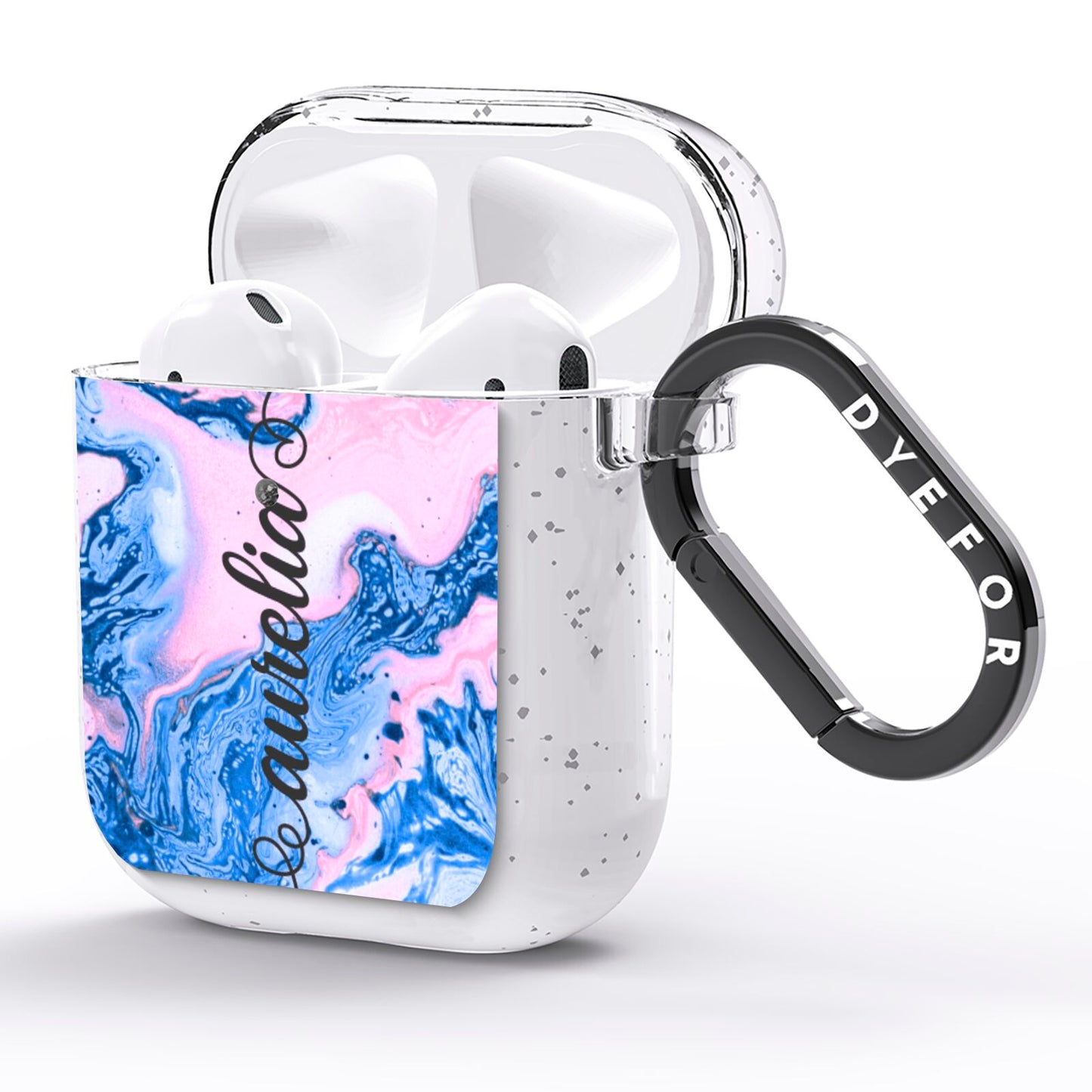 Ocean Blue and Pink Marble AirPods Glitter Case Side Image