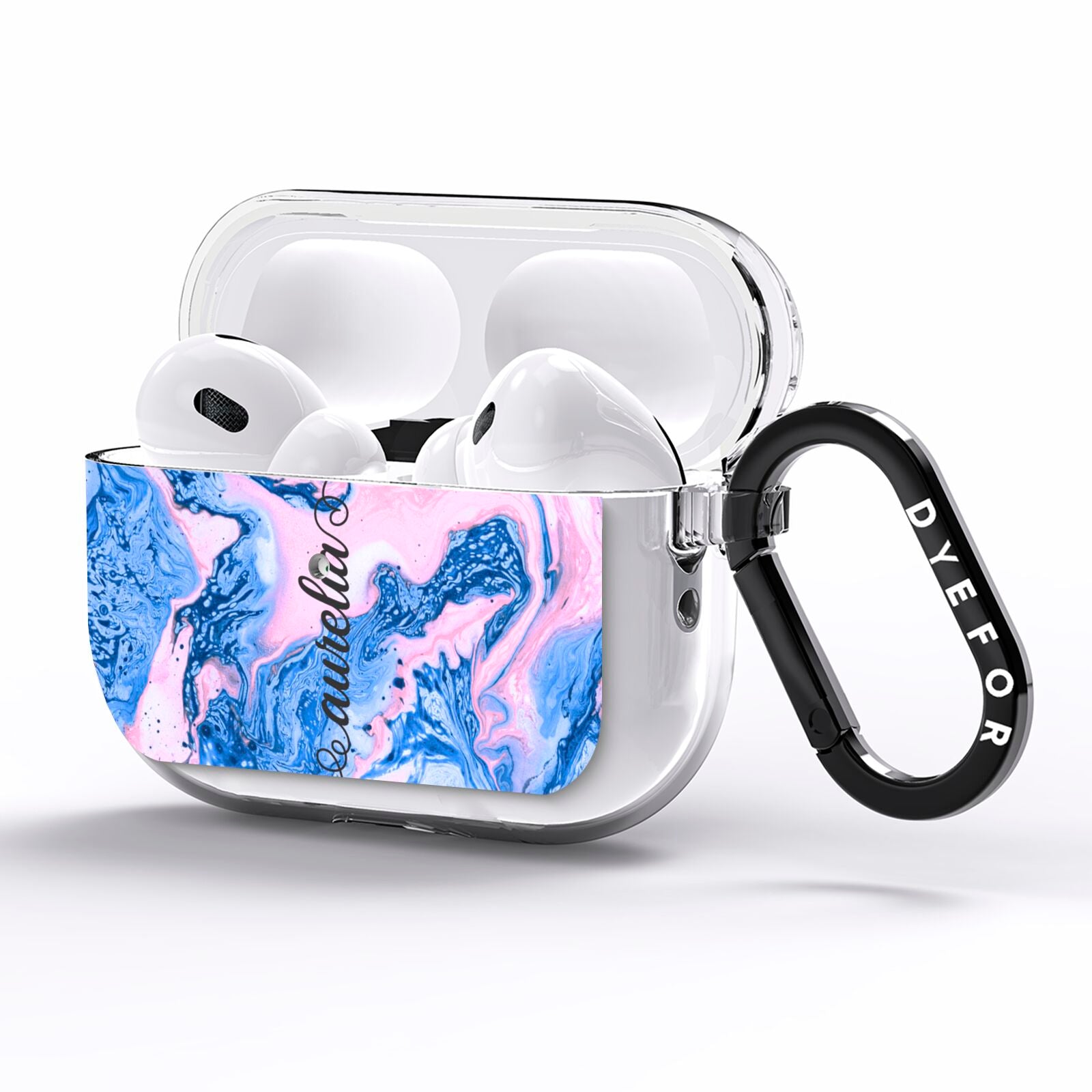 Ocean Blue and Pink Marble AirPods Pro Clear Case Side Image