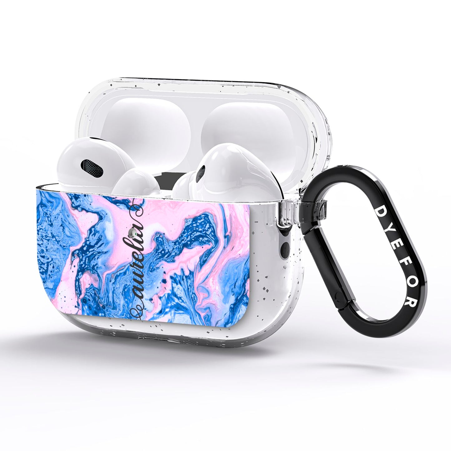 Ocean Blue and Pink Marble AirPods Pro Glitter Case Side Image