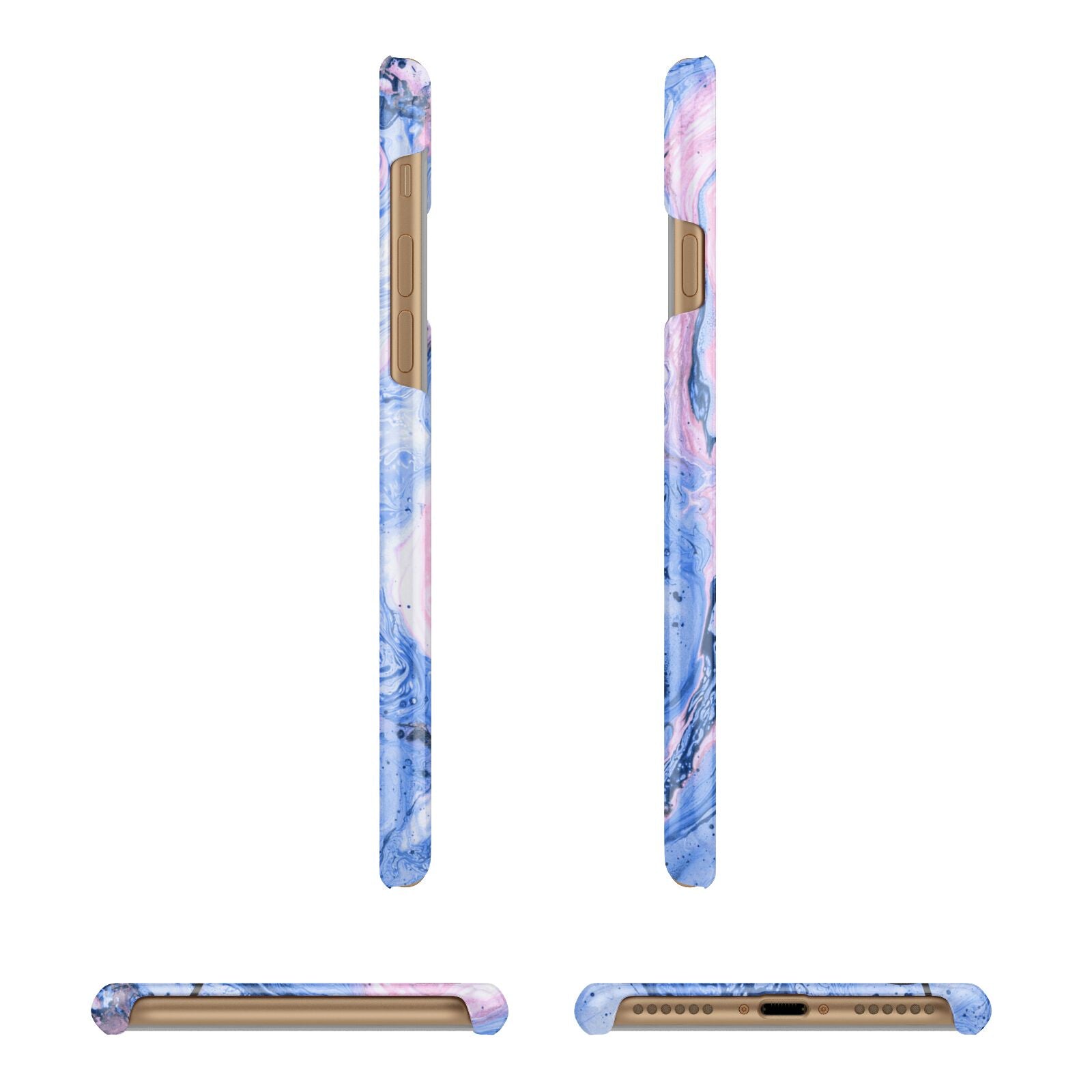 Ocean Blue and Pink Marble Apple iPhone 7 8 3D Wrap Snap Case Angled Images