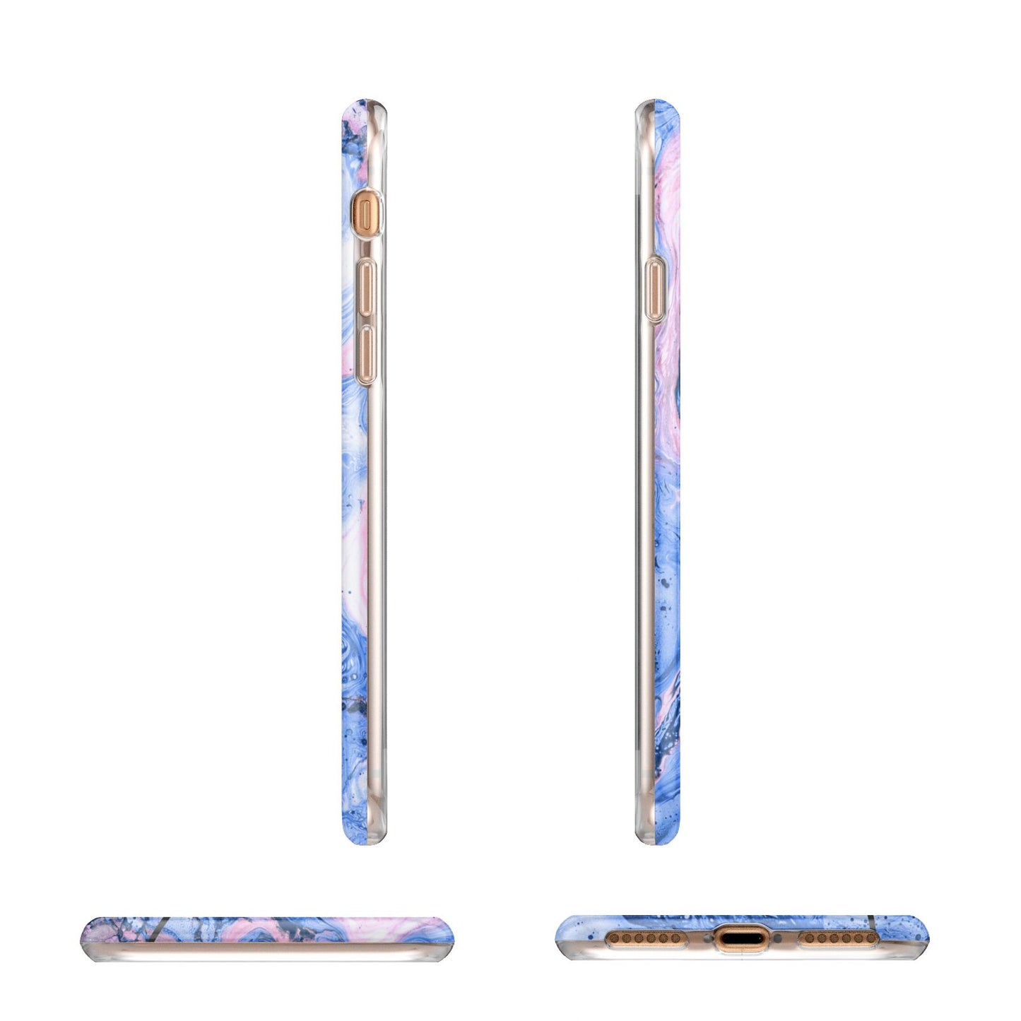 Ocean Blue and Pink Marble Apple iPhone 7 8 3D Wrap Tough Case Alternative Image Angles