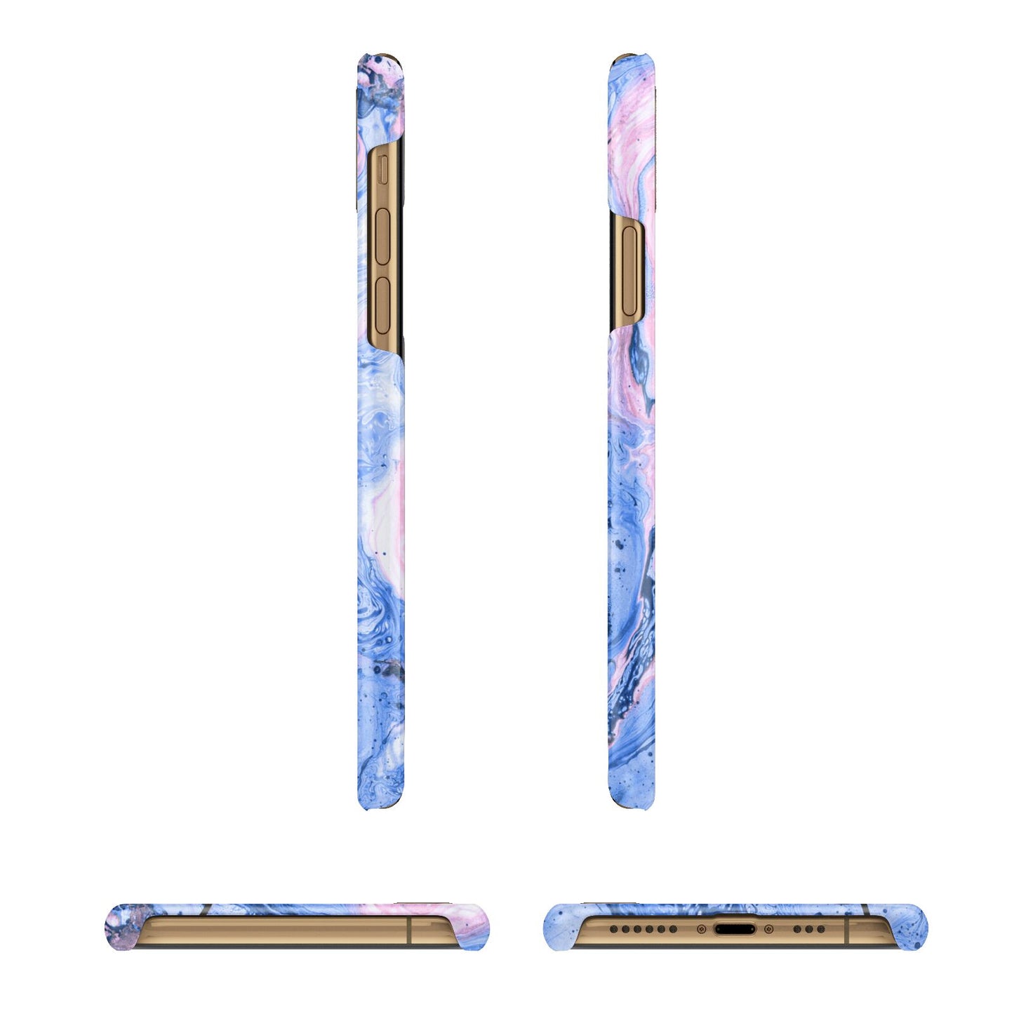 Ocean Blue and Pink Marble Apple iPhone Xs 3D Wrap Snap Case Angled Images