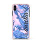 Ocean Blue and Pink Marble Apple iPhone Xs Max Impact Case Pink Edge on Black Phone