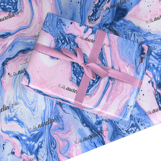 Ocean Blue and Pink Marble Custom Wrapping Paper