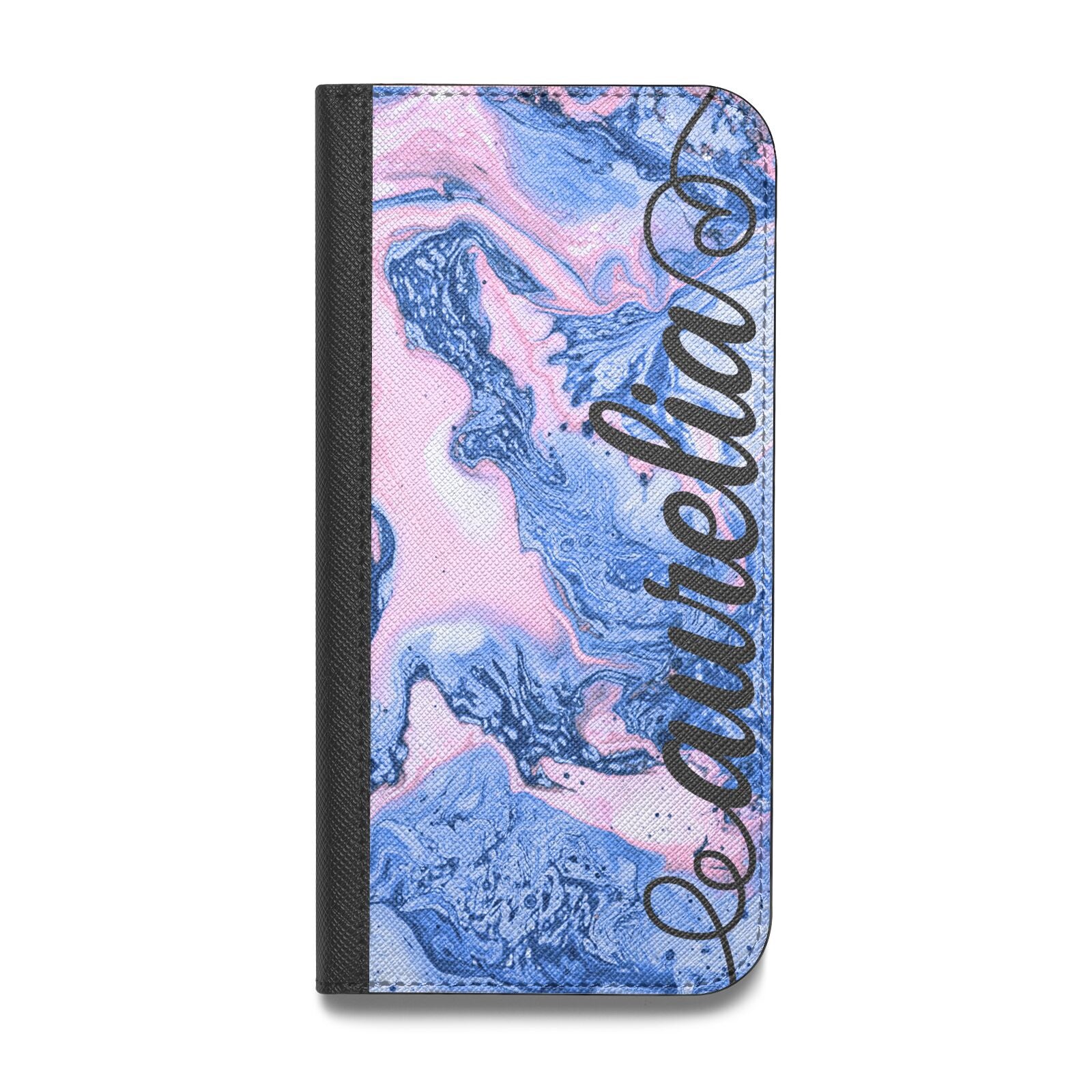 Ocean Blue and Pink Marble Vegan Leather Flip Samsung Case