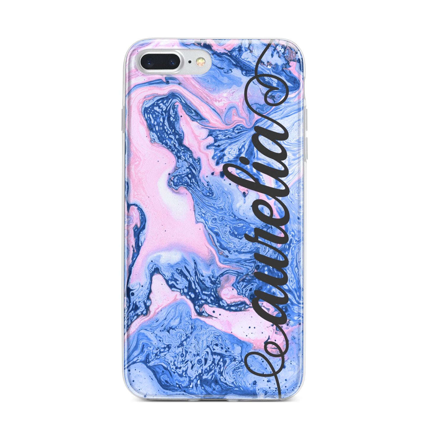 Ocean Blue and Pink Marble iPhone 7 Plus Bumper Case on Silver iPhone