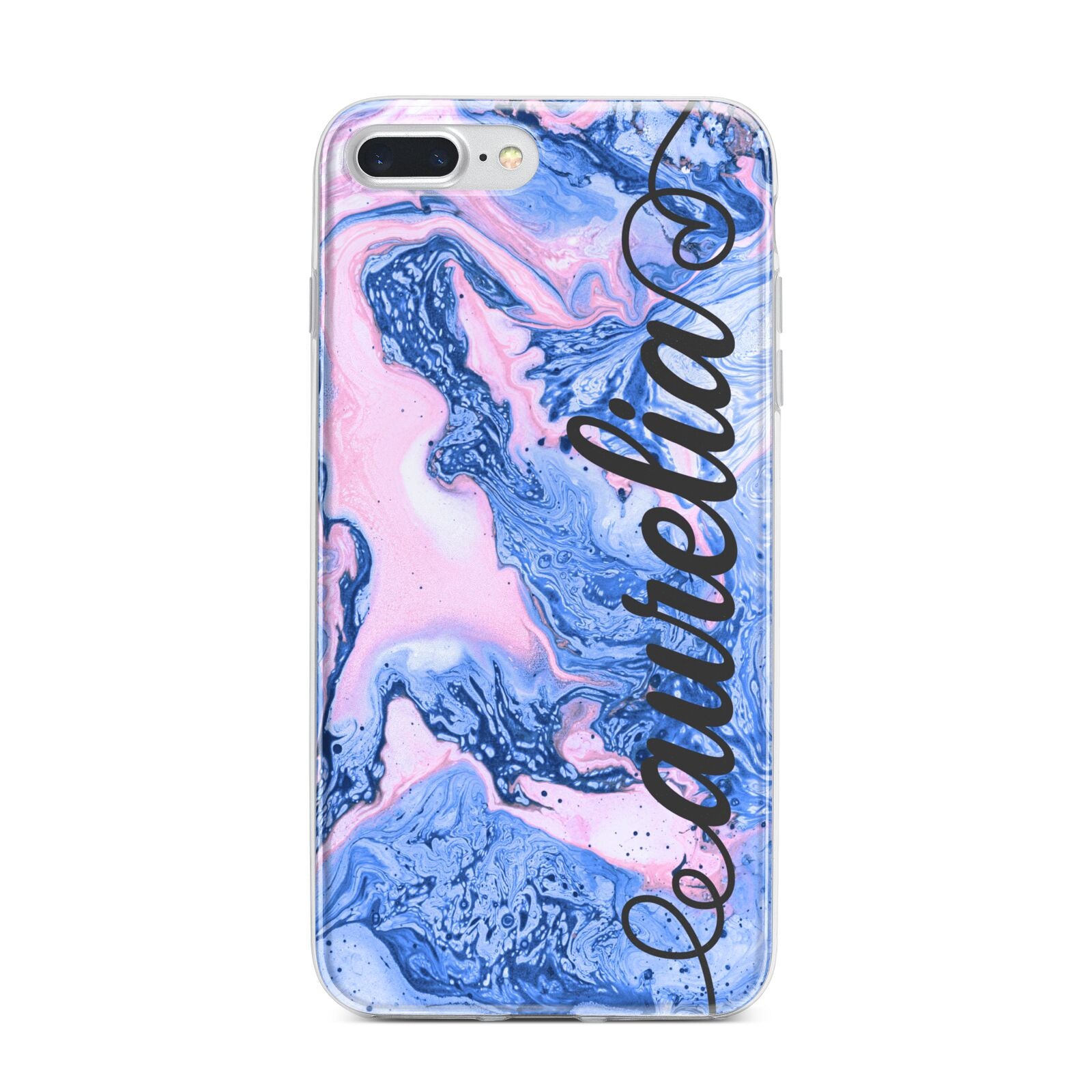 Ocean Blue and Pink Marble iPhone 7 Plus Bumper Case on Silver iPhone