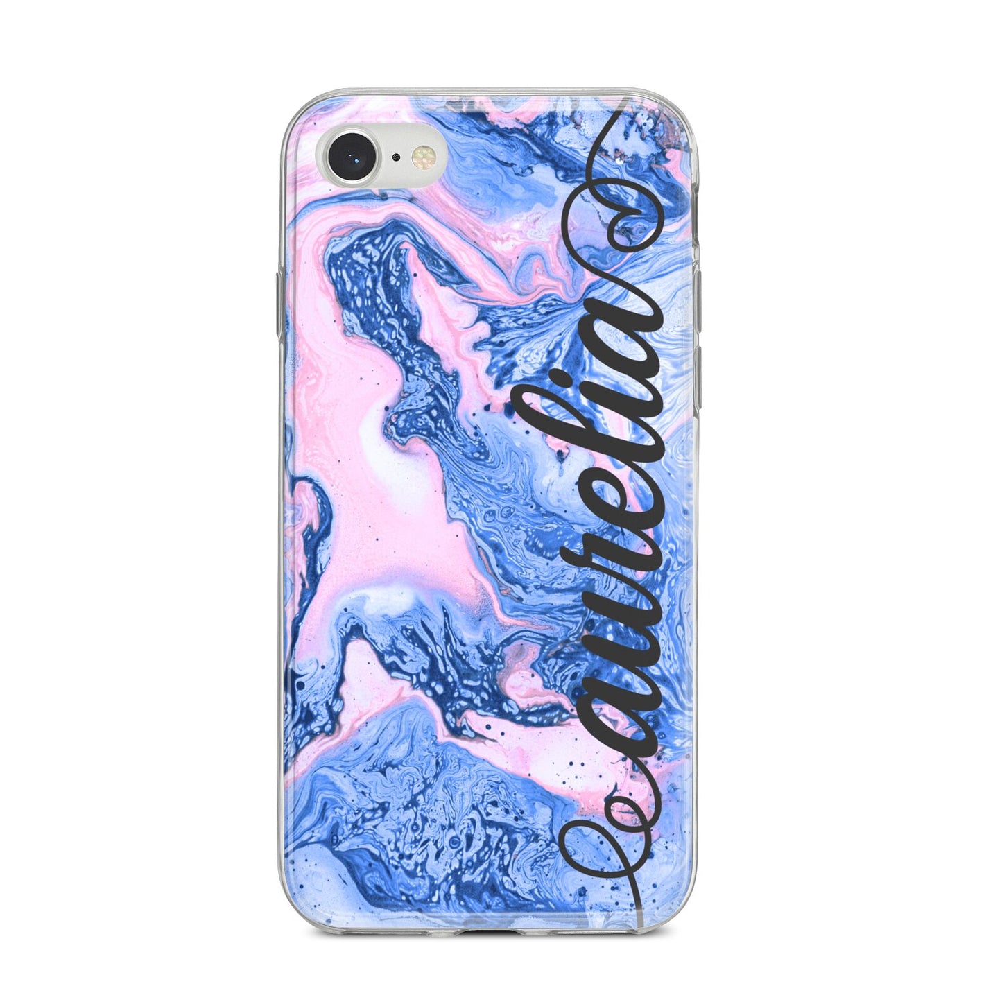 Ocean Blue and Pink Marble iPhone 8 Bumper Case on Silver iPhone