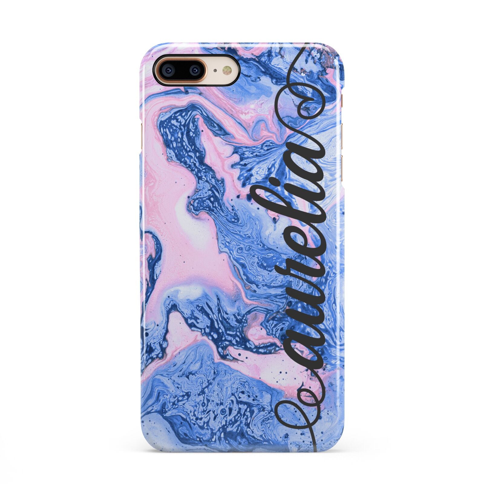 Ocean Blue and Pink Marble iPhone 8 Plus 3D Snap Case on Gold Phone