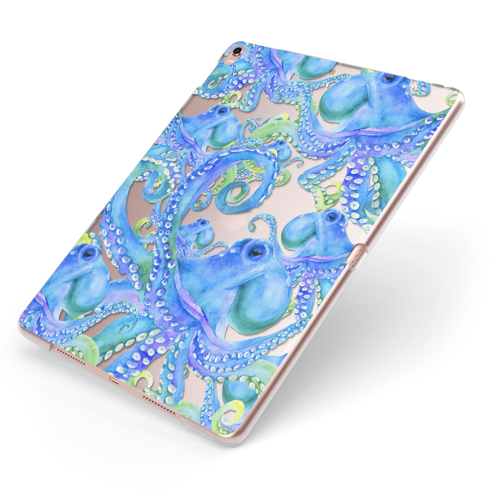 Octopus Apple iPad Case on Rose Gold iPad Side View
