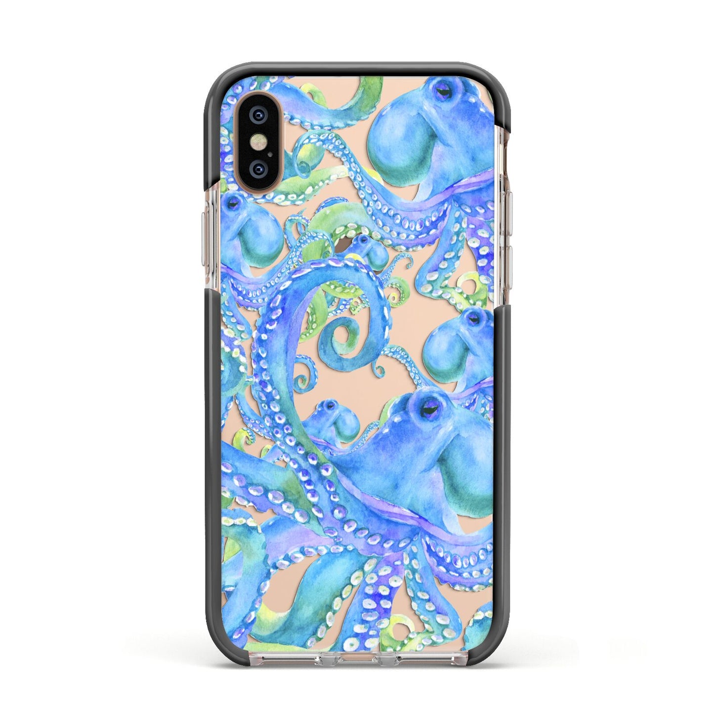 Octopus Apple iPhone Xs Impact Case Black Edge on Gold Phone