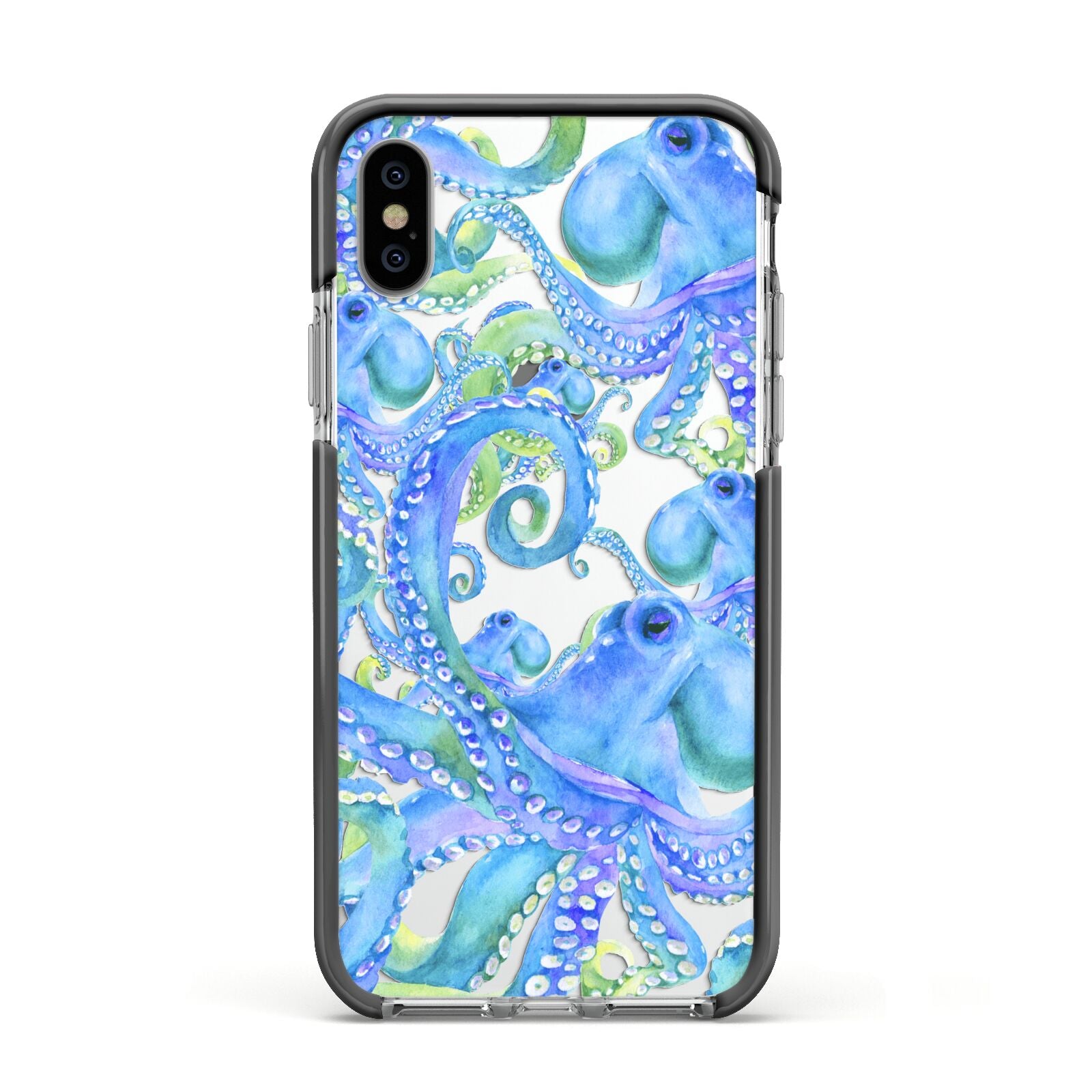 Octopus Apple iPhone Xs Impact Case Black Edge on Silver Phone