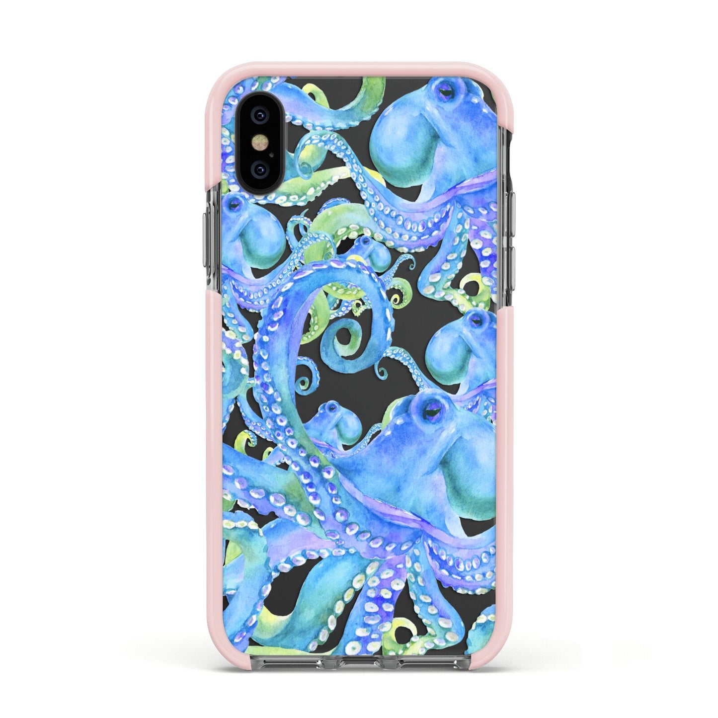Octopus Apple iPhone Xs Impact Case Pink Edge on Black Phone