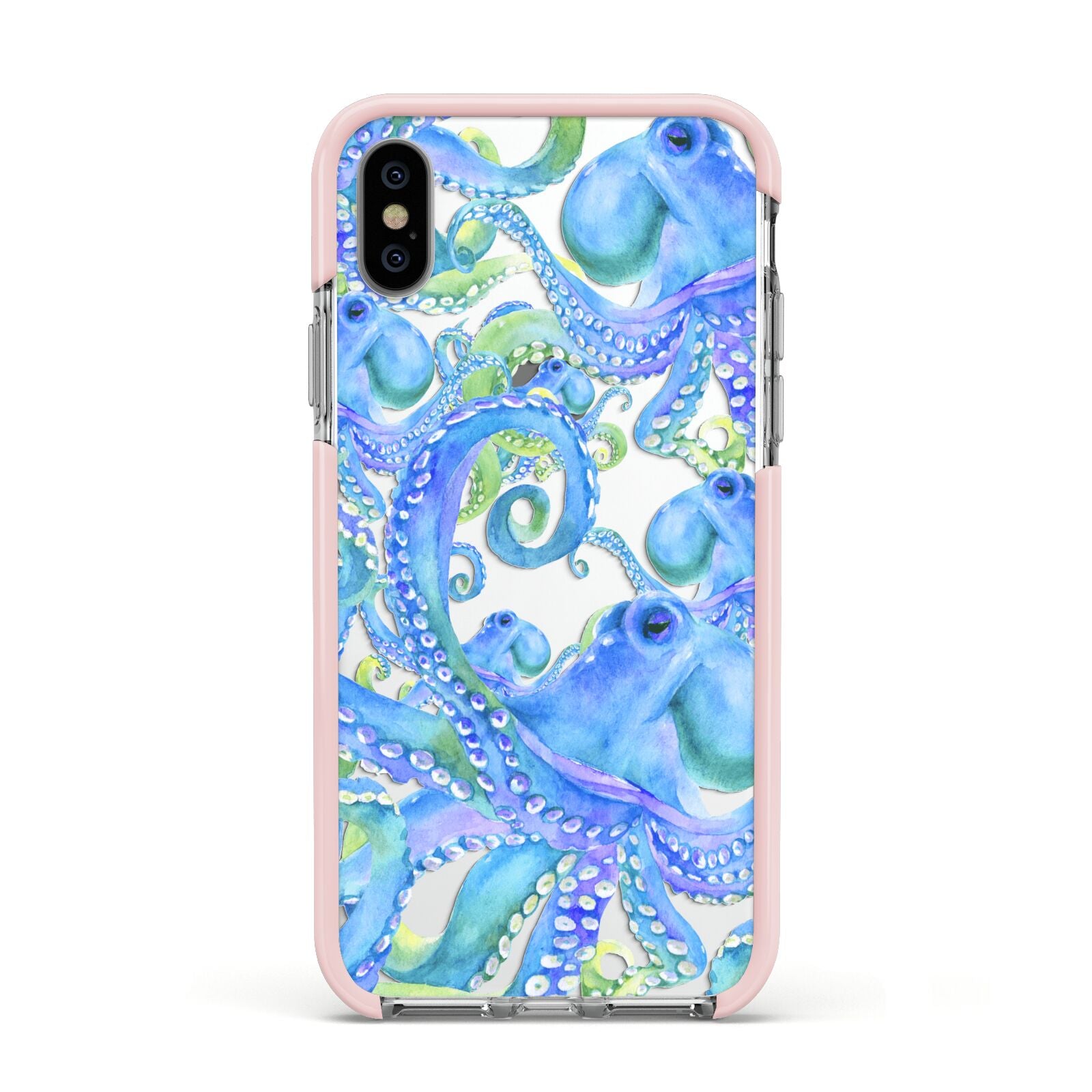 Octopus Apple iPhone Xs Impact Case Pink Edge on Silver Phone