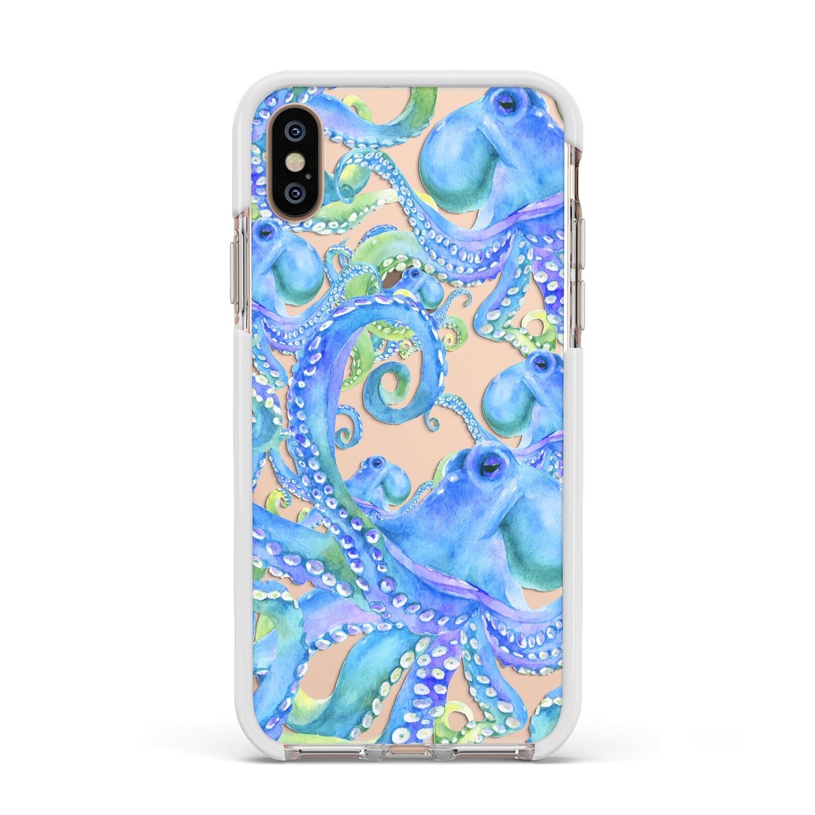Octopus Apple iPhone Xs Impact Case White Edge on Gold Phone