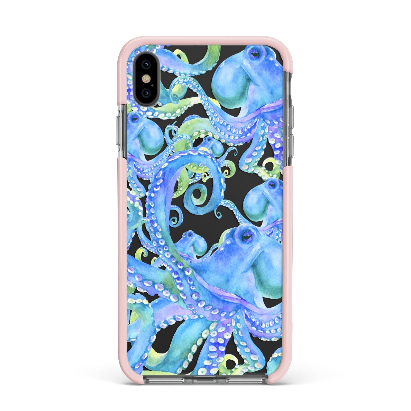 Octopus Apple iPhone Xs Max Impact Case Pink Edge on Black Phone