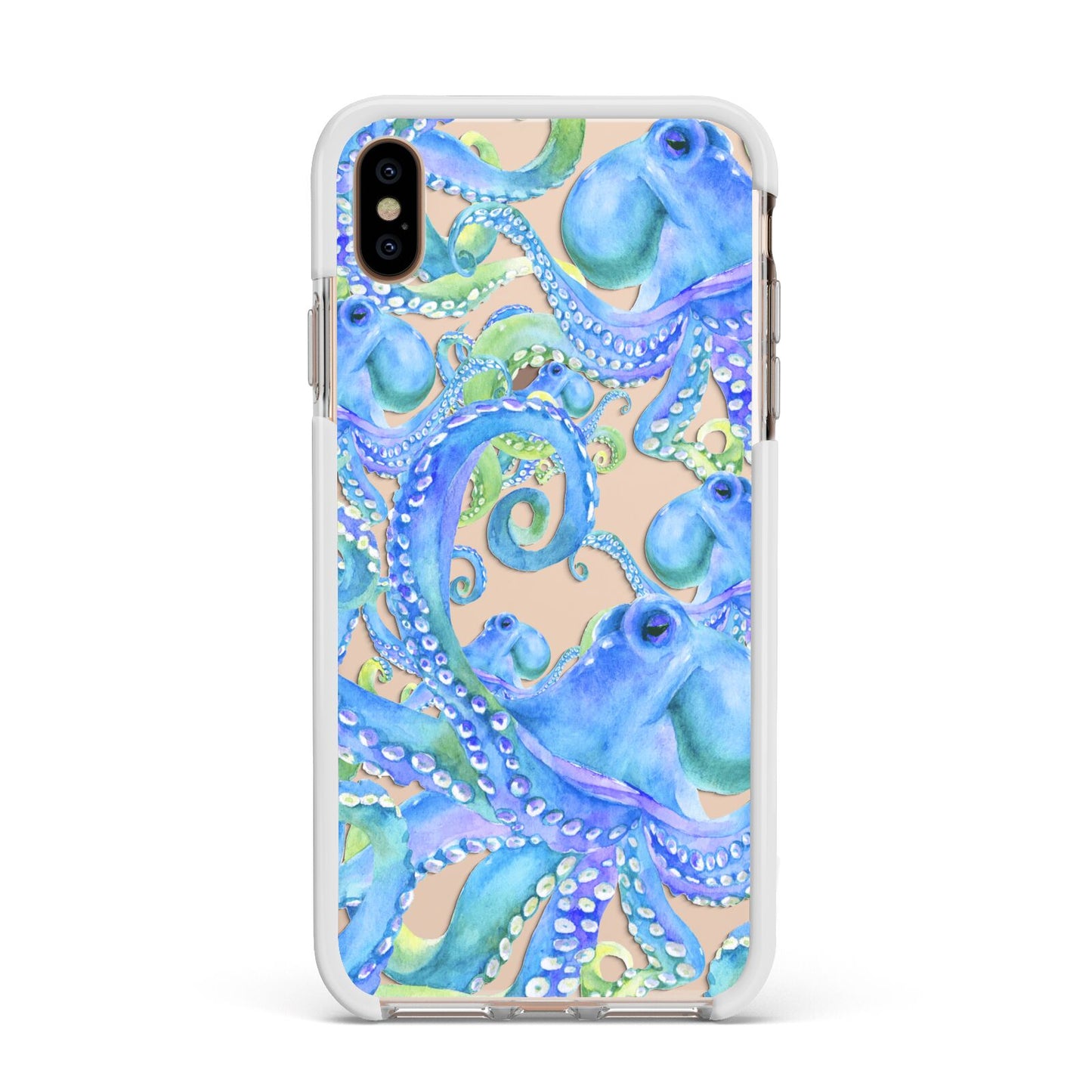 Octopus Apple iPhone Xs Max Impact Case White Edge on Gold Phone