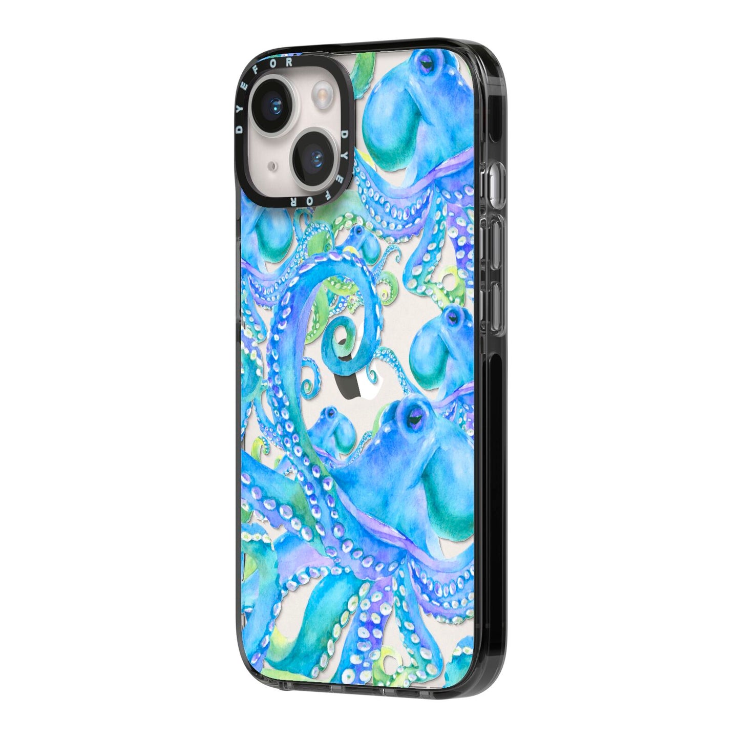 Octopus iPhone 14 Black Impact Case Side Angle on Silver phone